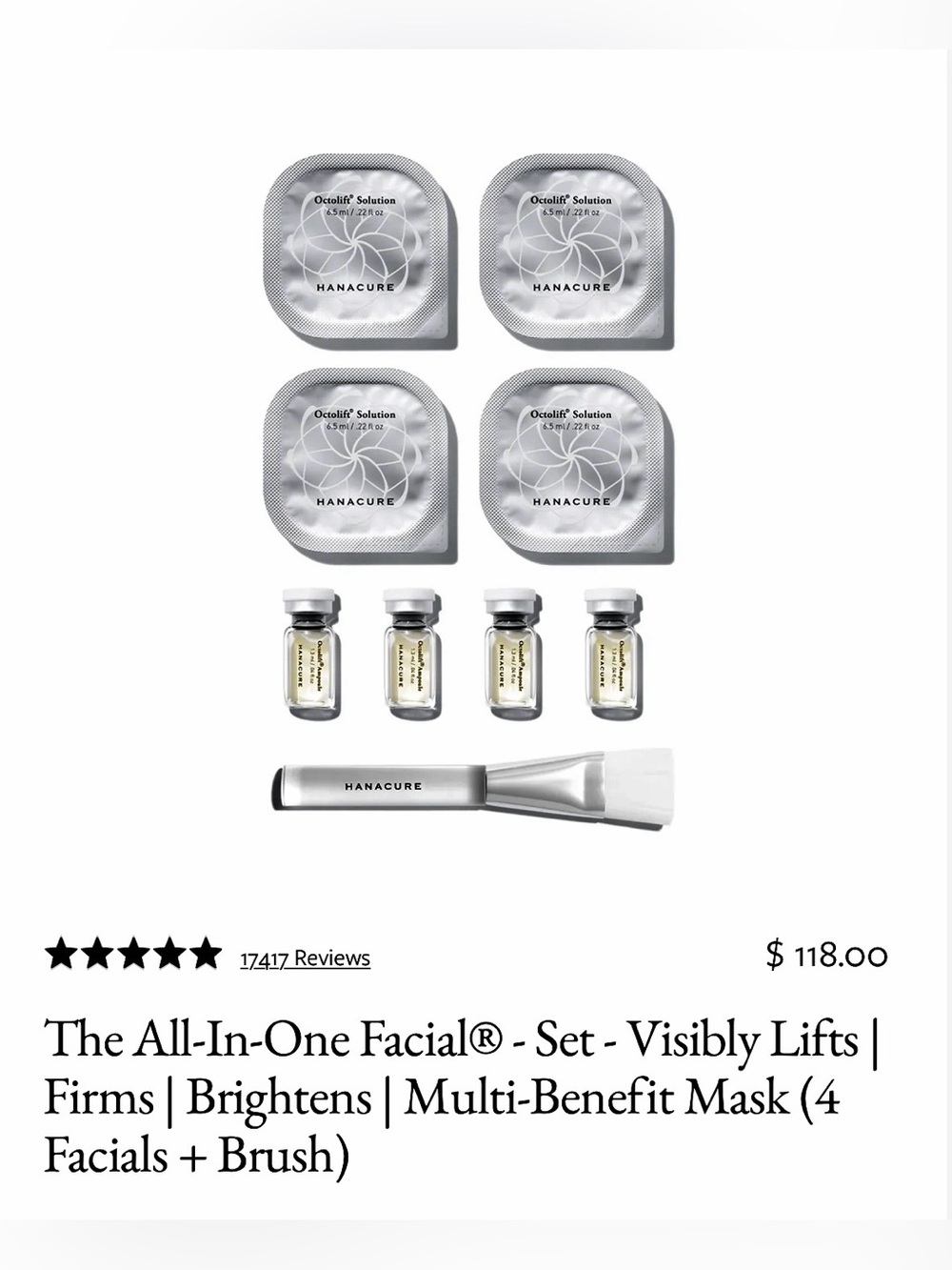 Hanacure/The All-In-One Facial Kit. 4 Complete Facials! Anti-Aging. NIB! SEALED!